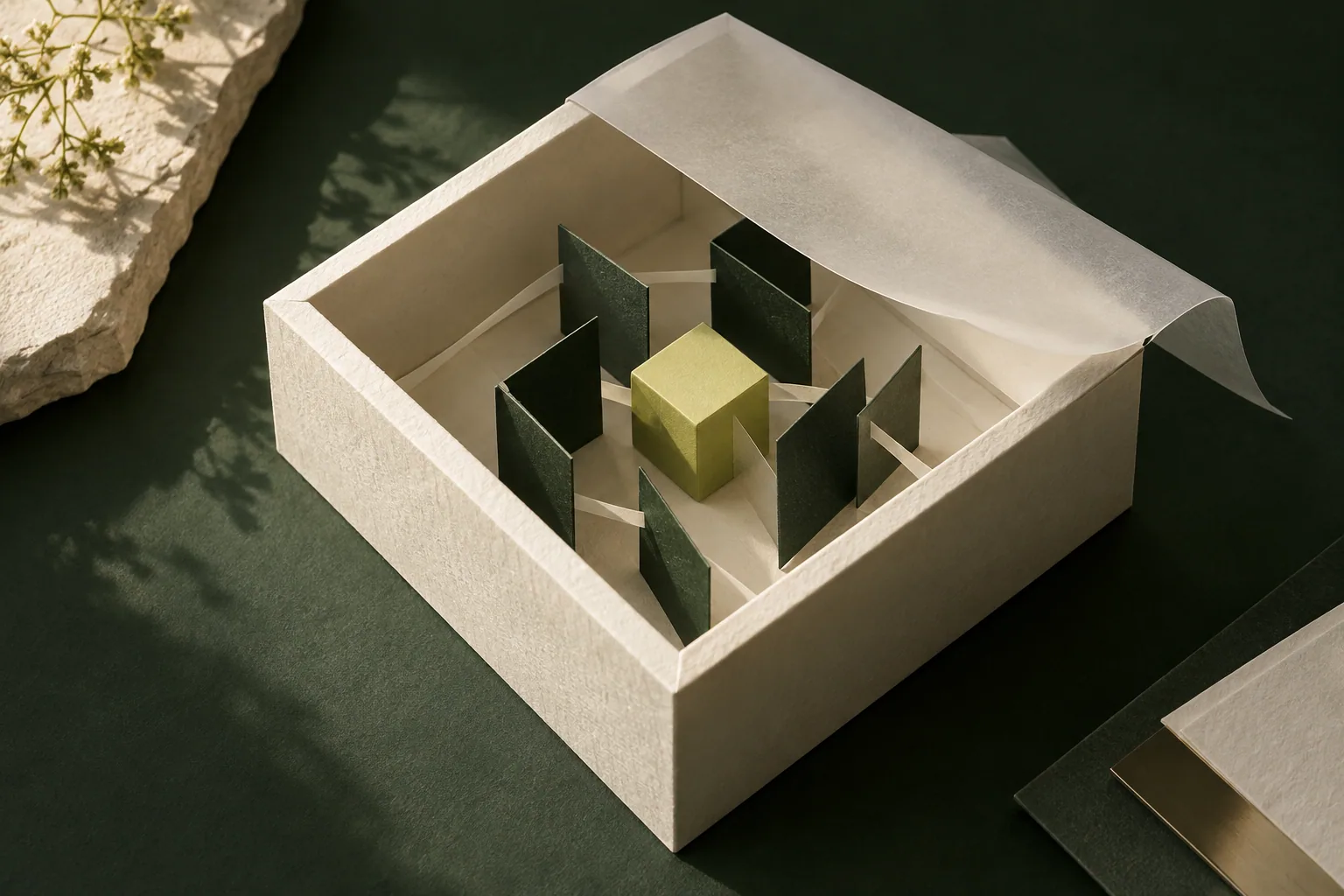 Des éléments reliés restent à l’intérieur d’une enceinte en papier, métaphore d’une infrastructure sous contrôle.